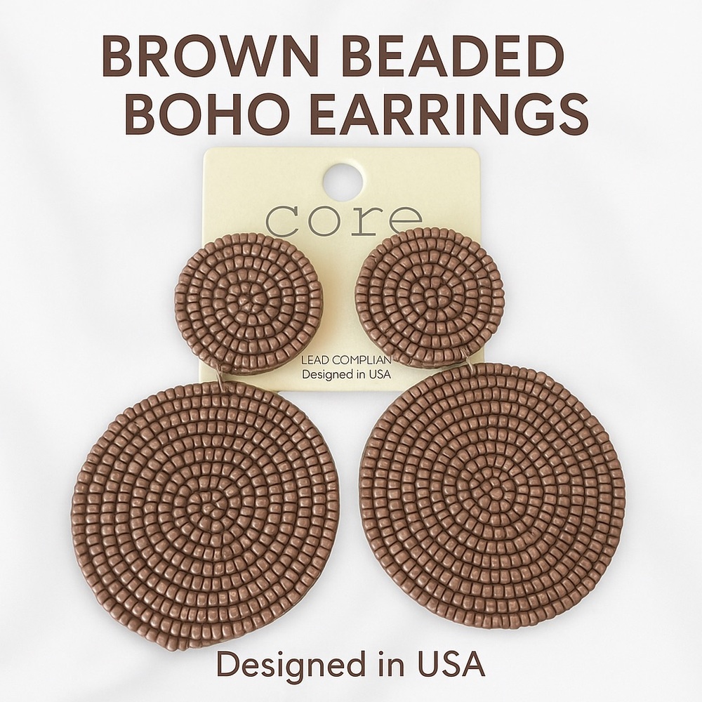Core Brand Brown Beaded Boho Statement Earrings